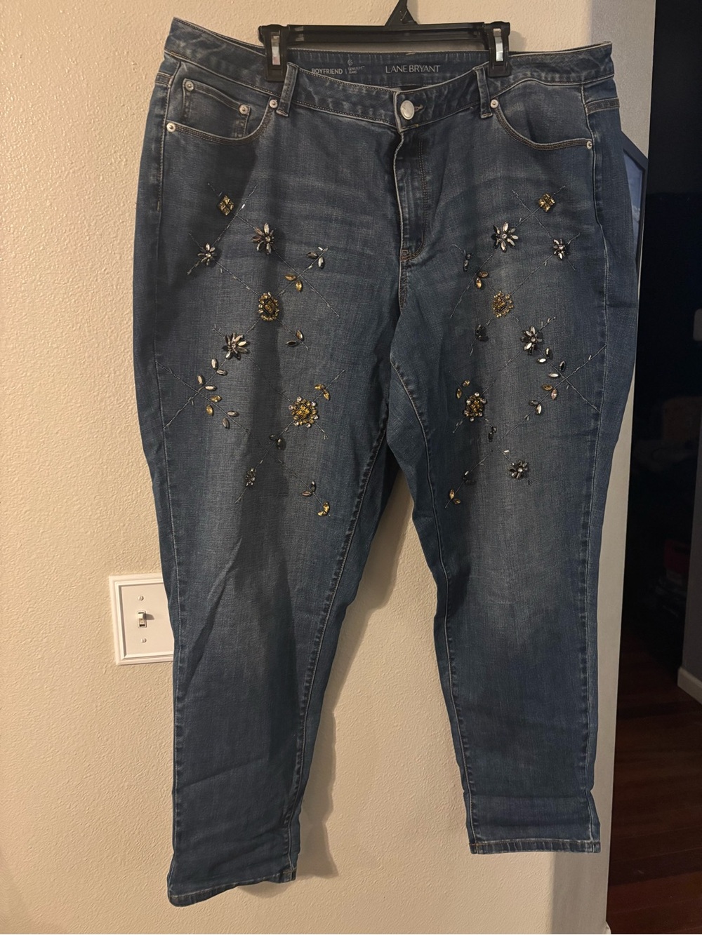 Lane Bryant Boyfriend Fit Embellished Jeans Rhinestone Floral Plus Size